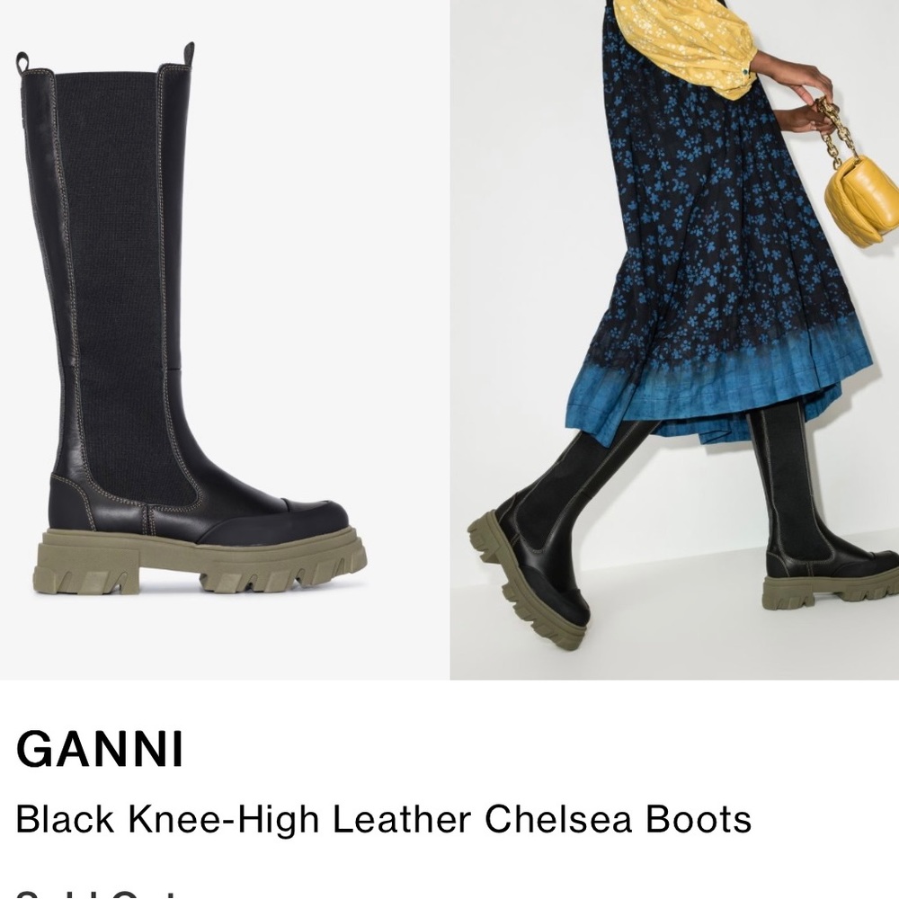 Tall Ganni boots with green sole